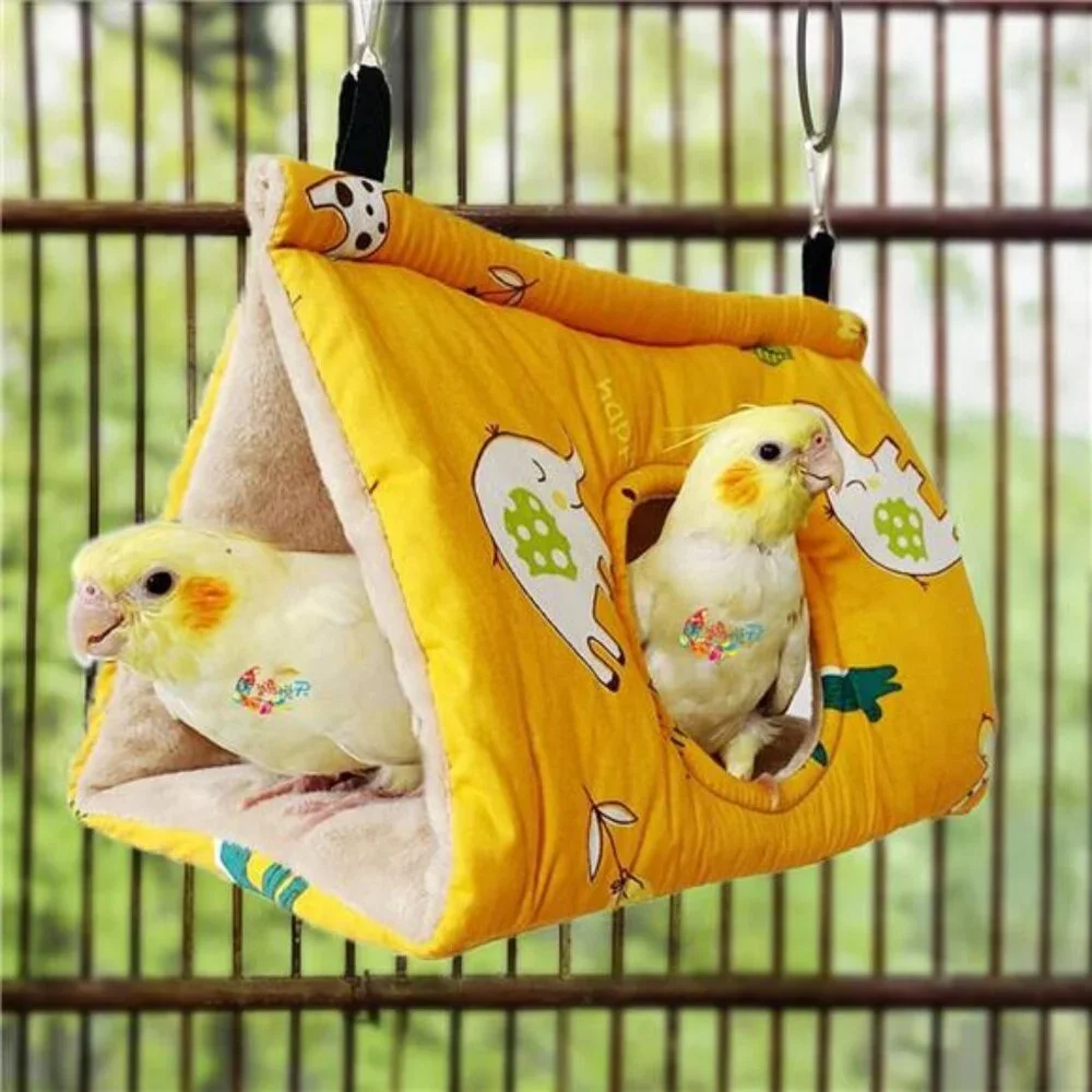 Winter Warm Bird Nest House - Hanging Hammock Velvet Shed Hut Cage Plush Fluffy